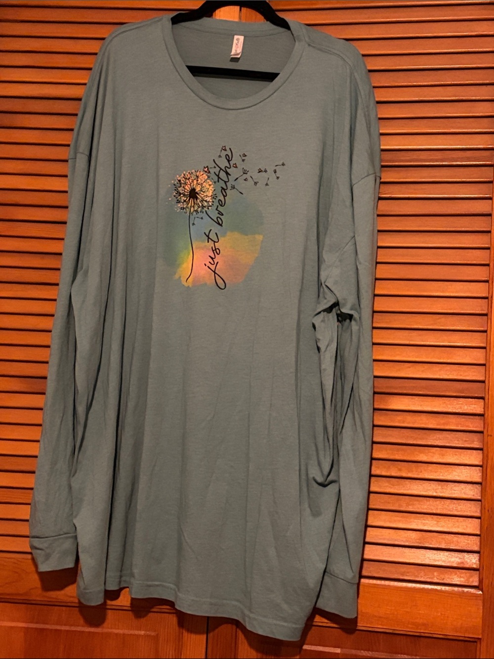 Long Sleeve Women’s Shirt - Sage Green "Just Breathe" Graphic